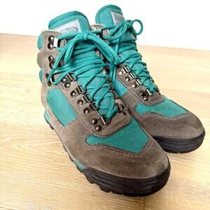 Vintage 80s Retro Vasque Clarion 88 Taupe Turquoise Suede Leather Hiking Boots
